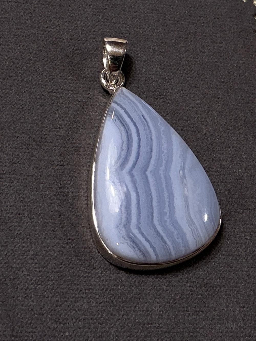 New Sterling Silver Blue Lace Agate Statement Pendant